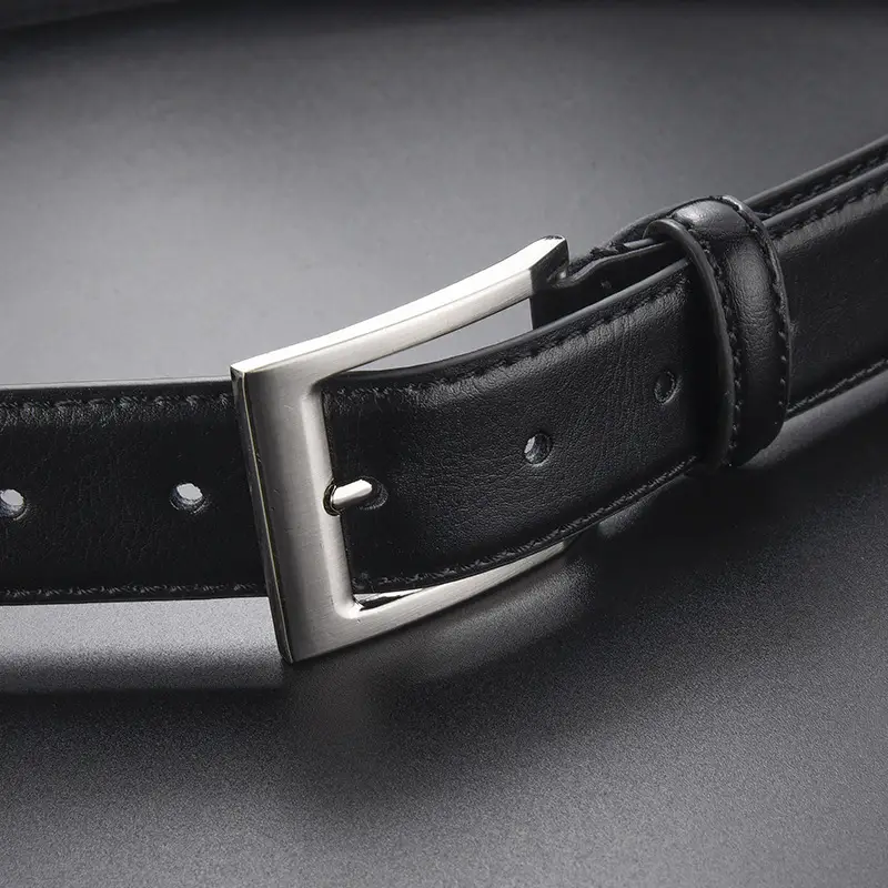 Men's Black Leather Belt with Silver Buckle Wholesale - Image 6