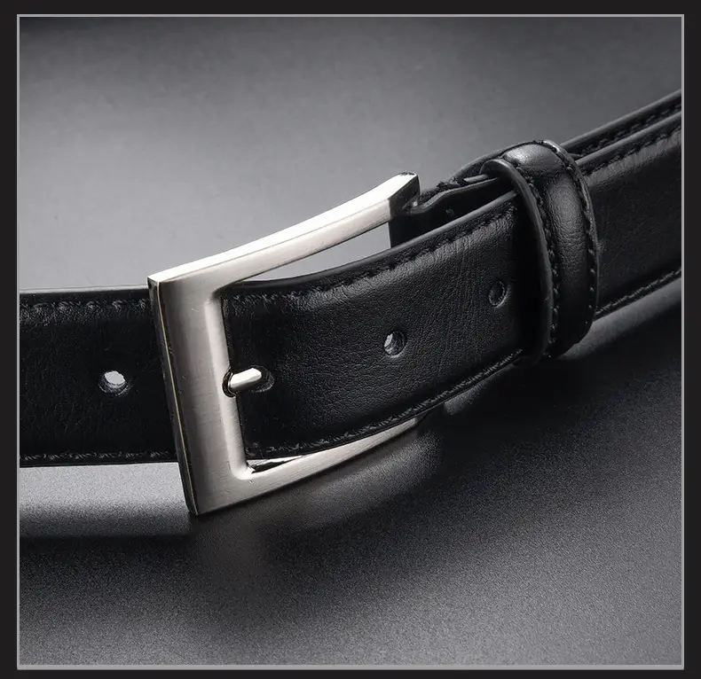 Men's Black Leather Belt with Silver Buckle Wholesale β feature 13