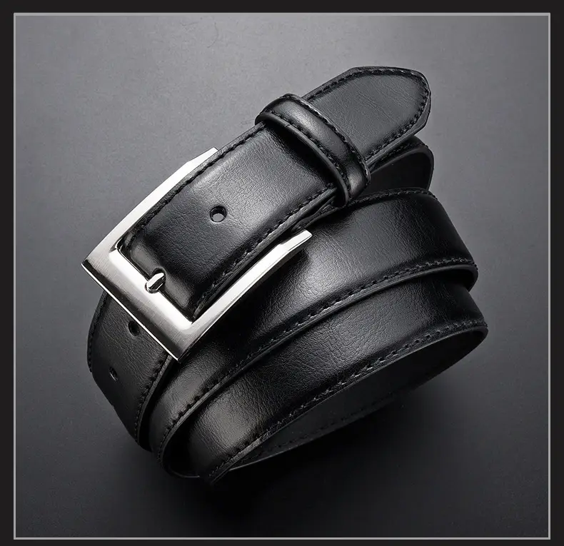 Men's Black Leather Belt with Silver Buckle Wholesale β feature 14