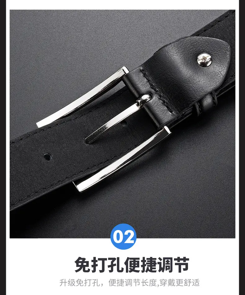 Men's Black Leather Belt with Silver Buckle Wholesale β feature 19
