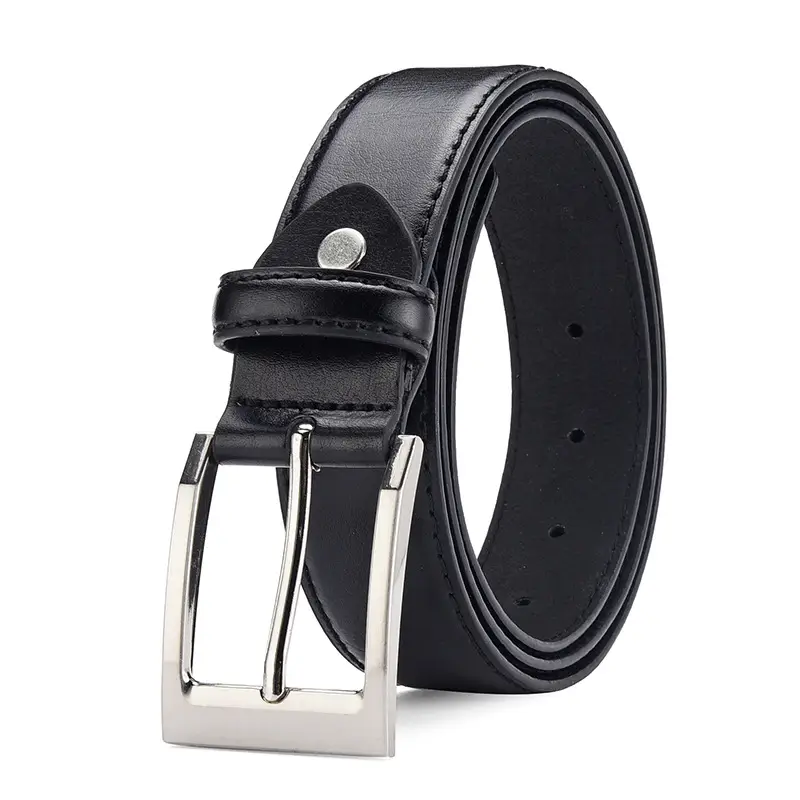 Men's Black Leather Belt with Silver Buckle Wholesale