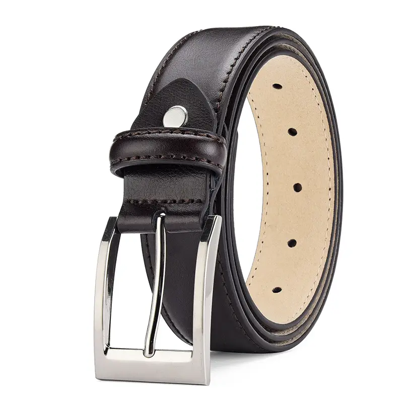 Men's Black Leather Belt with Silver Buckle Wholesale - Image 2