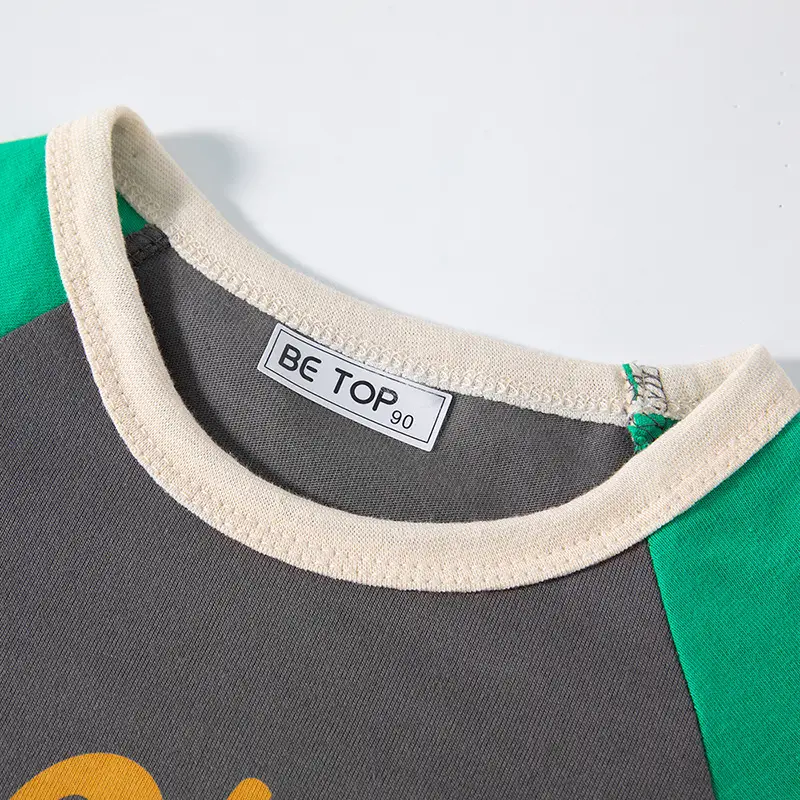Be Top Korean Boys Cotton T-Shirt Grey Green Cartoon Pattern - Image 4