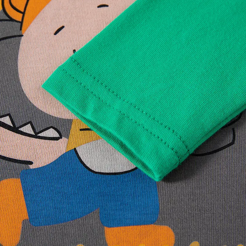 Be Top Korean Boys Cotton T-Shirt Grey Green Cartoon Pattern - Image 5