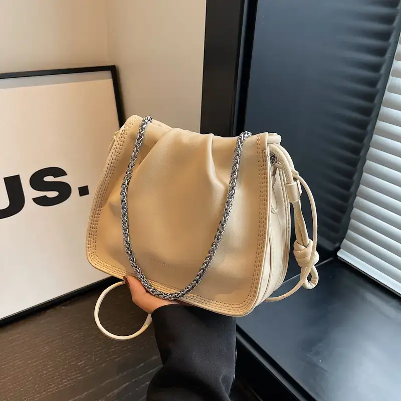 Women's Black Pleated Shoulder Bag with Chain Strap - Image 3