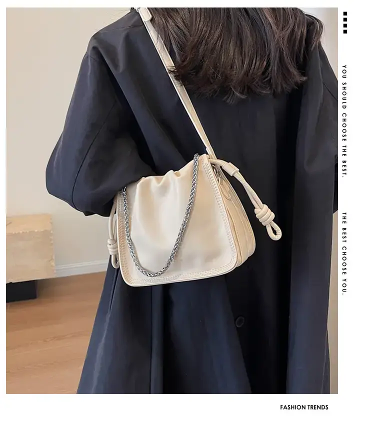 Women's Black Pleated Shoulder Bag with Chain Strap — feature 1