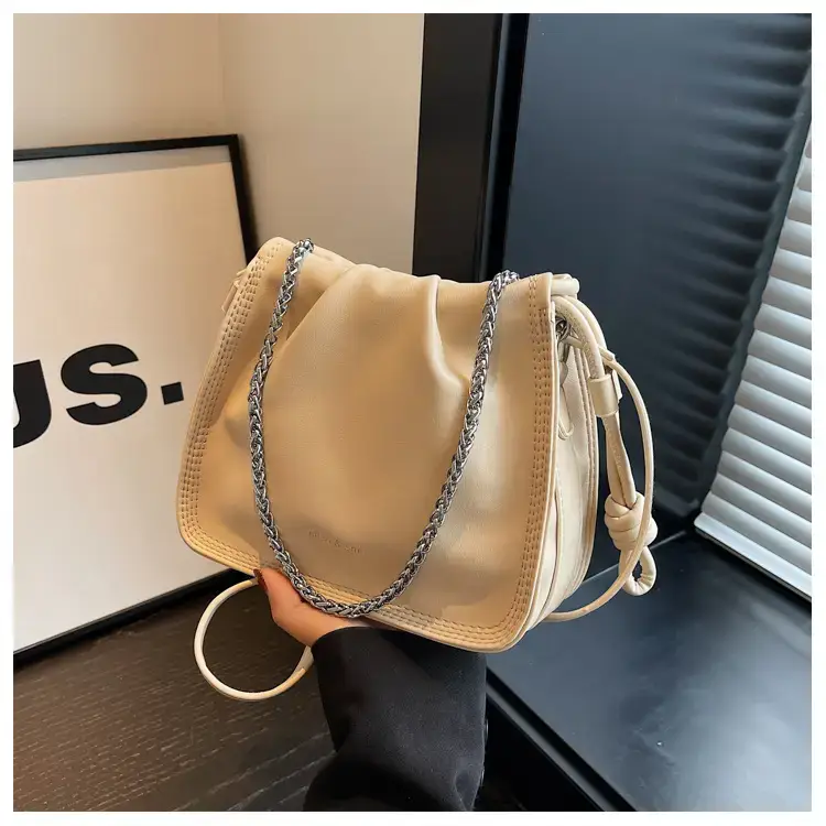 Women's Black Pleated Shoulder Bag with Chain Strap — feature 25