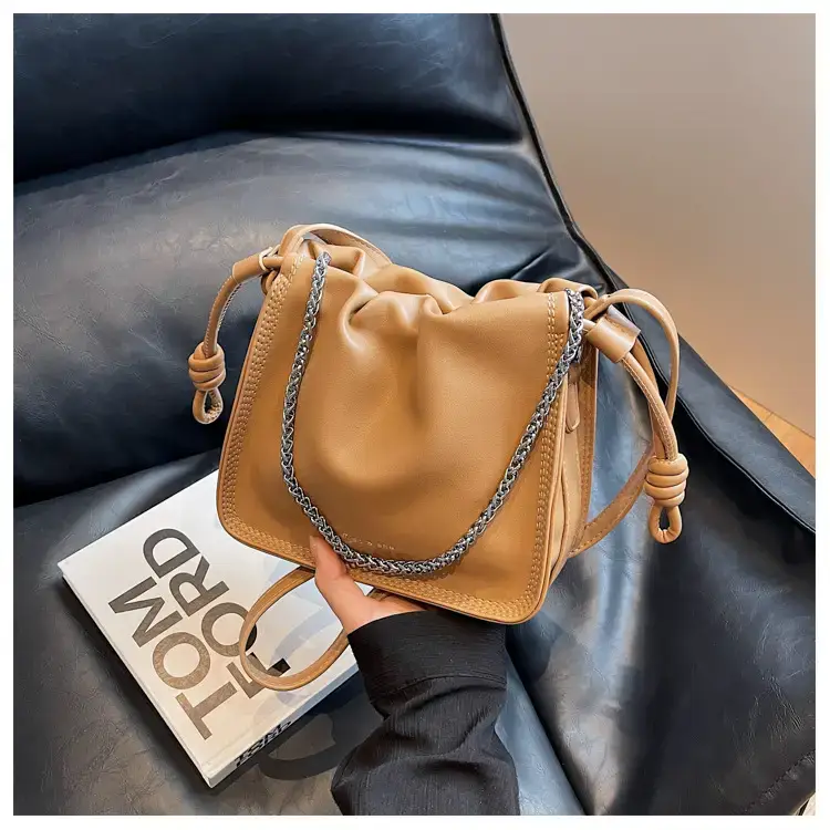 Women's Black Pleated Shoulder Bag with Chain Strap — feature 29