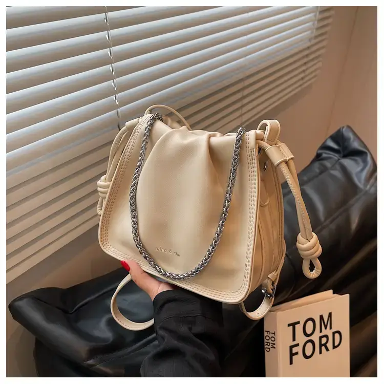 Women's Black Pleated Shoulder Bag with Chain Strap — feature 31