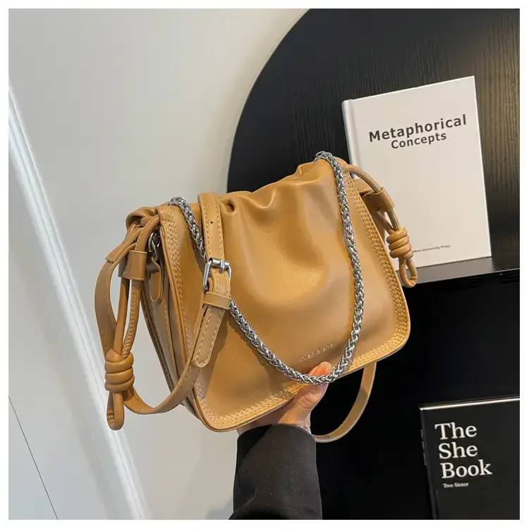 Women's Black Pleated Shoulder Bag with Chain Strap — feature 33