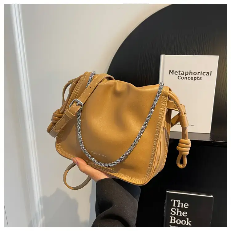 Women's Black Pleated Shoulder Bag with Chain Strap — feature 34