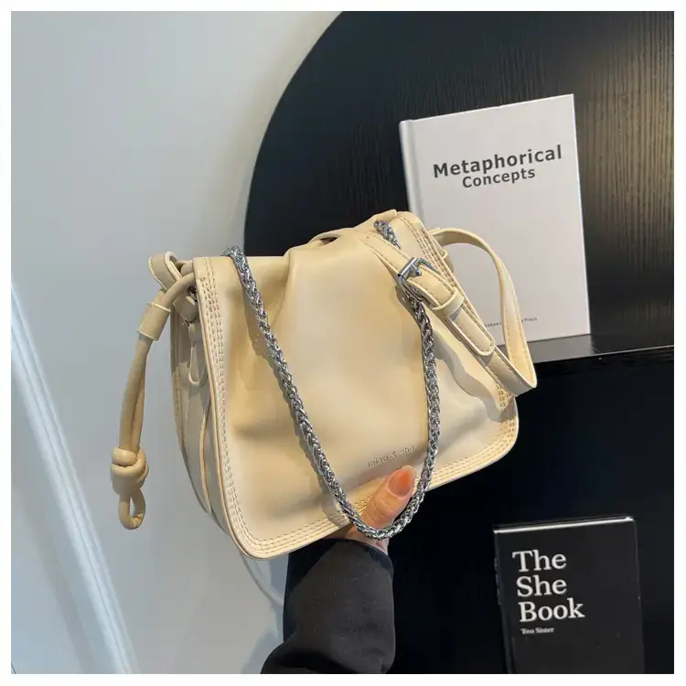 Women's Black Pleated Shoulder Bag with Chain Strap — feature 36