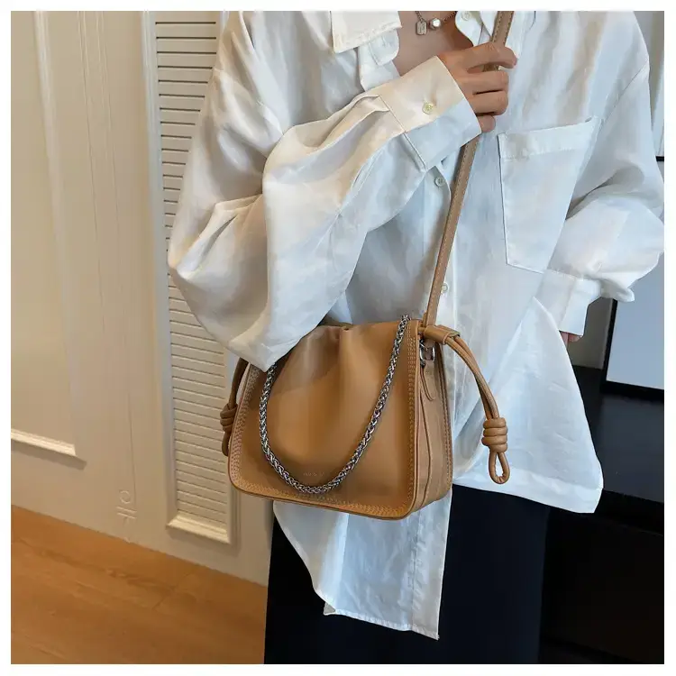 Women's Black Pleated Shoulder Bag with Chain Strap — feature 9