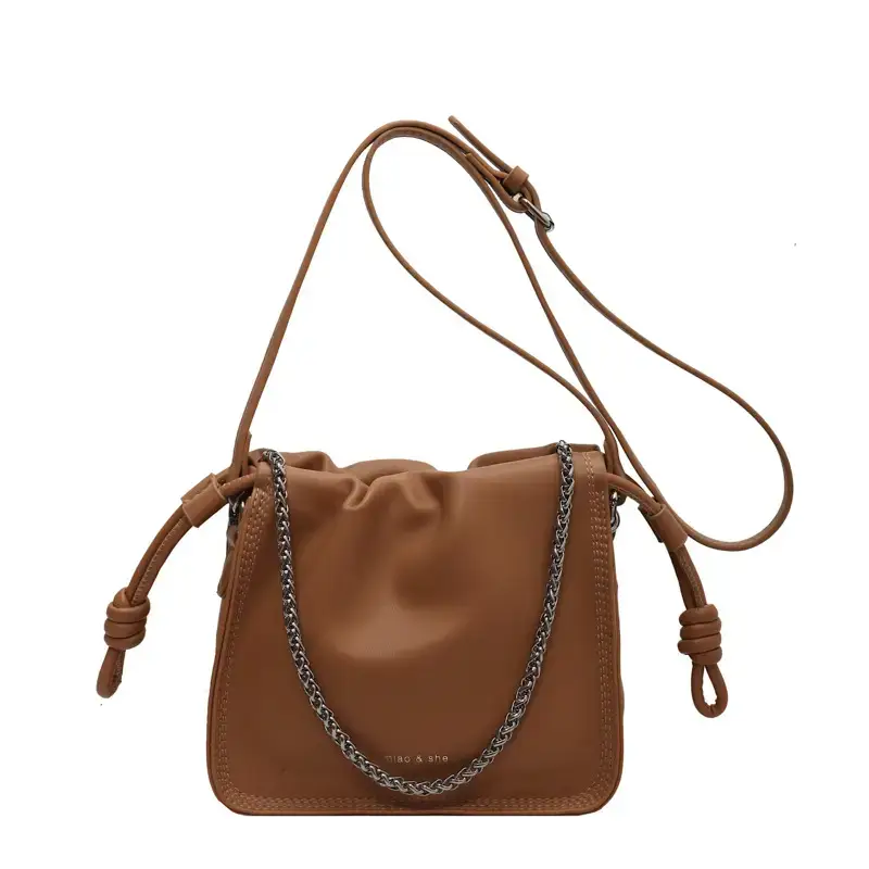 Women's Black Pleated Shoulder Bag with Chain Strap - Image 2
