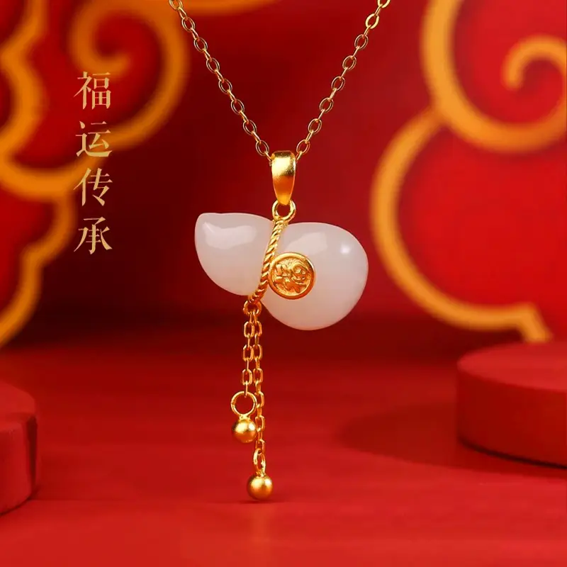 Genuine S925 Silver Jade Necklace Pendant White Gourd for Men Women - Image 3
