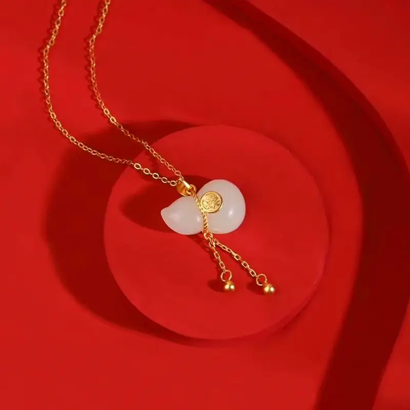 Genuine S925 Silver Jade Necklace Pendant White Gourd for Men Women - Image 4