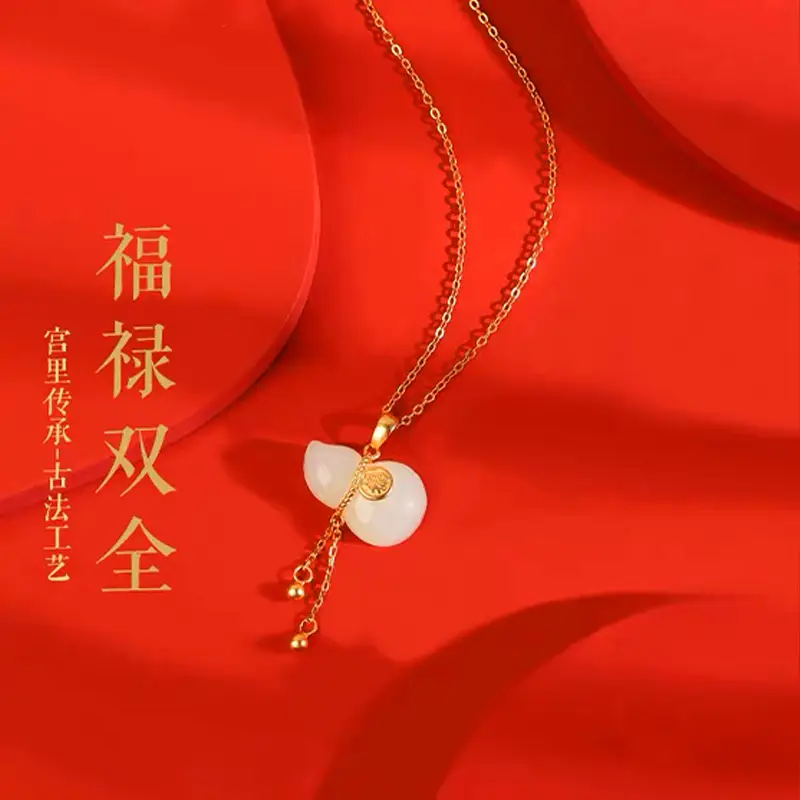 Genuine S925 Silver Jade Necklace Pendant White Gourd for Men Women - Image 5
