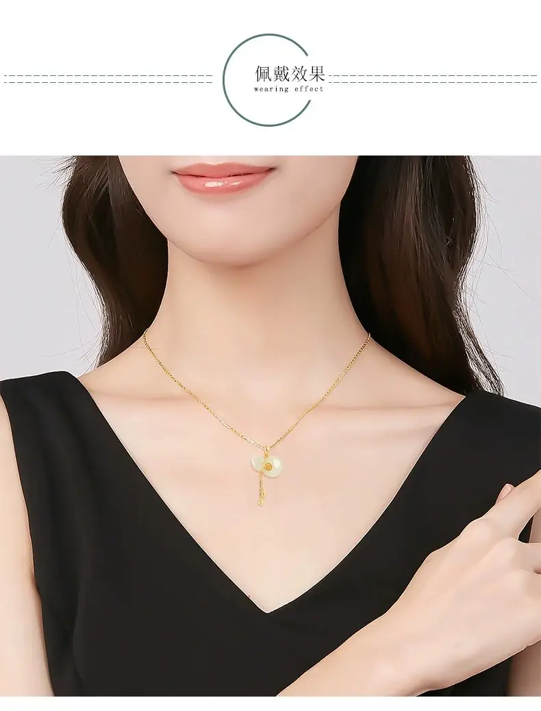 Genuine S925 Silver Jade Necklace Pendant White Gourd for Men Women — feature 10