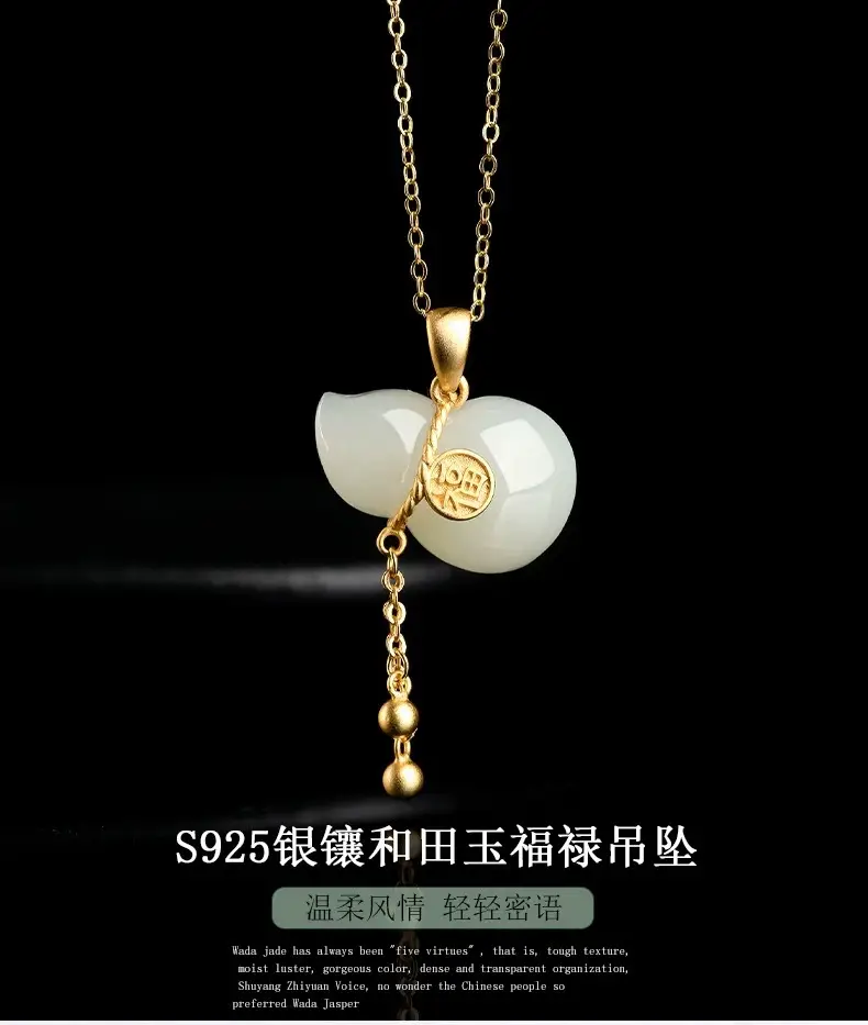 Genuine S925 Silver Jade Necklace Pendant White Gourd for Men Women — feature 3