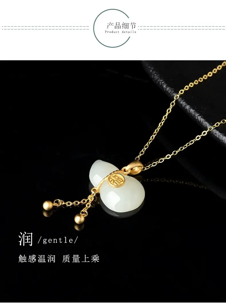 Genuine S925 Silver Jade Necklace Pendant White Gourd for Men Women — feature 5