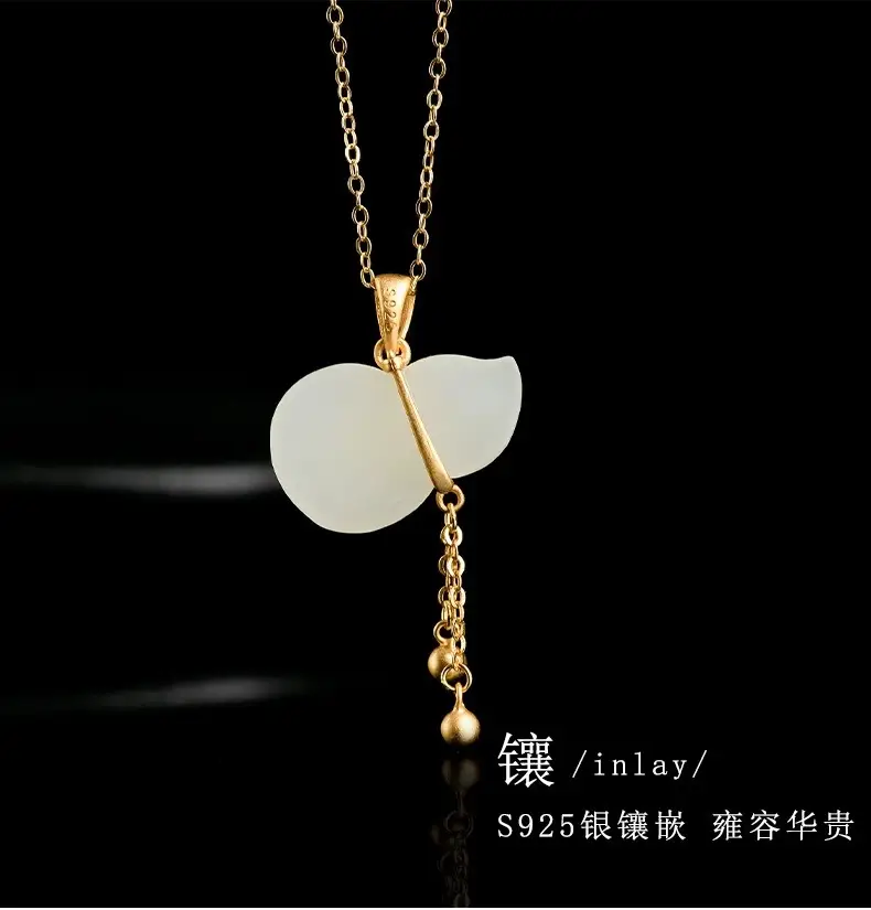 Genuine S925 Silver Jade Necklace Pendant White Gourd for Men Women — feature 6