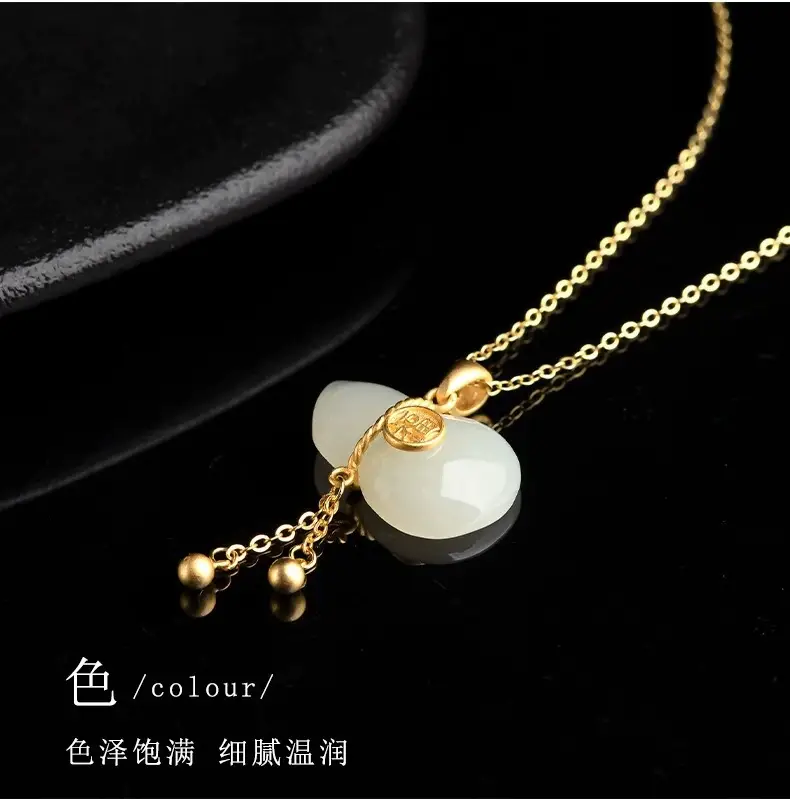 Genuine S925 Silver Jade Necklace Pendant White Gourd for Men Women — feature 7