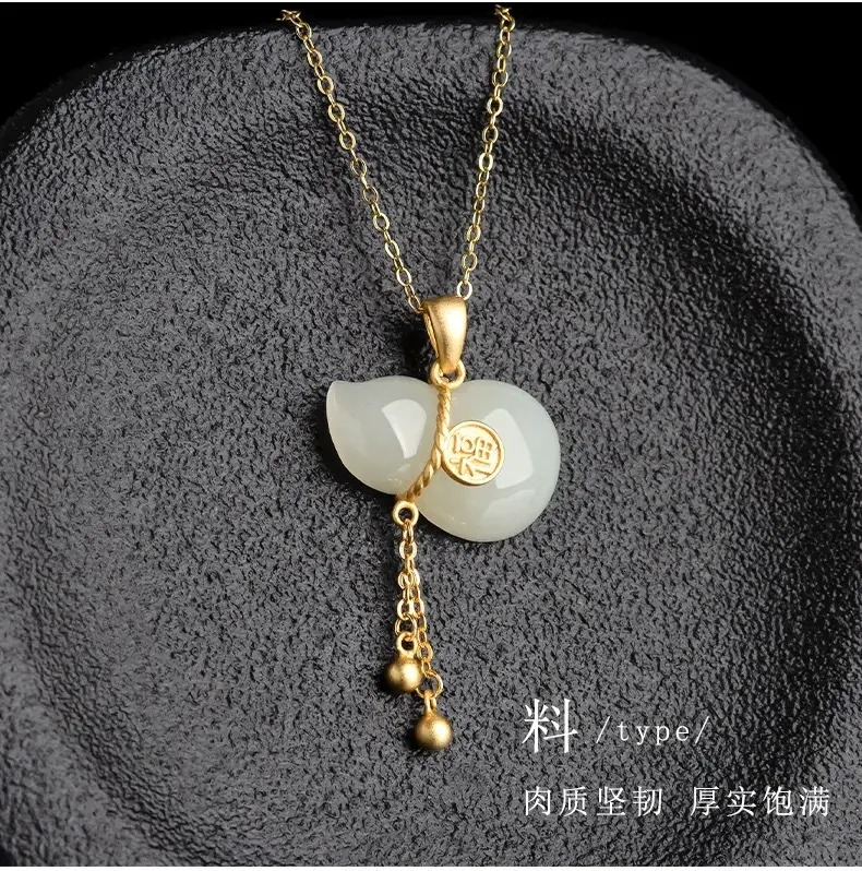 Genuine S925 Silver Jade Necklace Pendant White Gourd for Men Women — feature 8