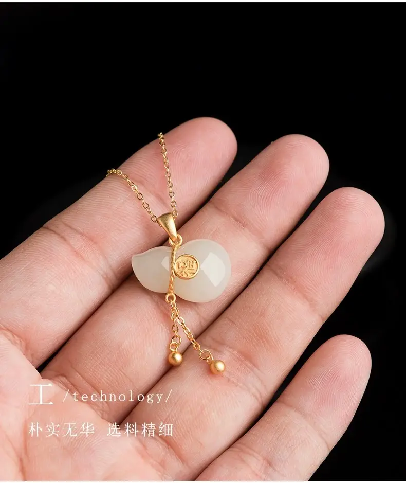 Genuine S925 Silver Jade Necklace Pendant White Gourd for Men Women — feature 9