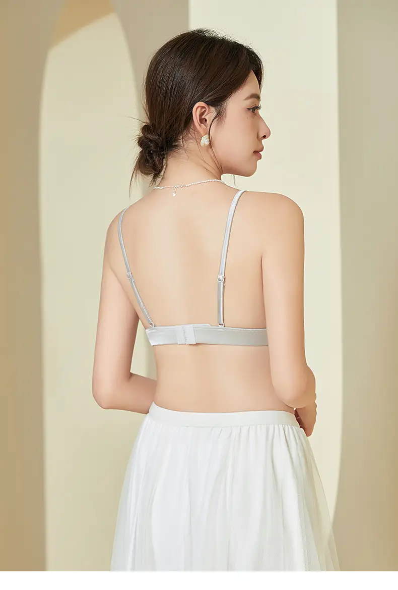Tangge Satin Silk French Underwear Thin Glosly Triangle Cup Small Chest Women's Mulberry Silk Bra Bra Summer — feature 27