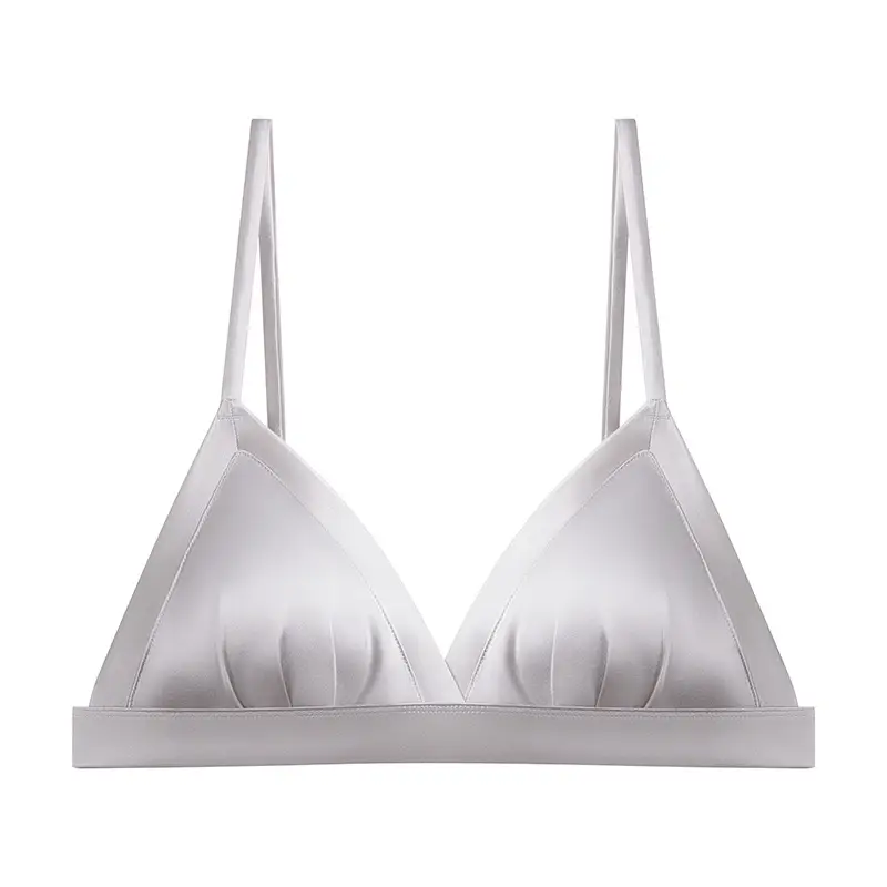 Tangge Satin Silk French Underwear Thin Glosly Triangle Cup Small Chest Women's Mulberry Silk Bra Bra Summer