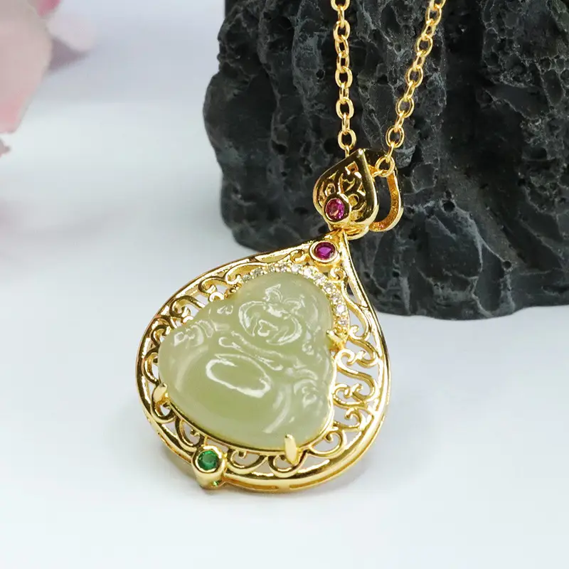 Guan Yu Jade Buddha Necklace Clear Water Maitreya - Image 3