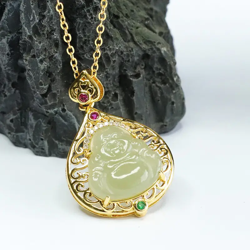 Guan Yu Jade Buddha Necklace Clear Water Maitreya - Image 4