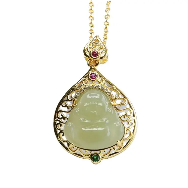 Guan Yu Jade Buddha Necklace Clear Water Maitreya - Image 6