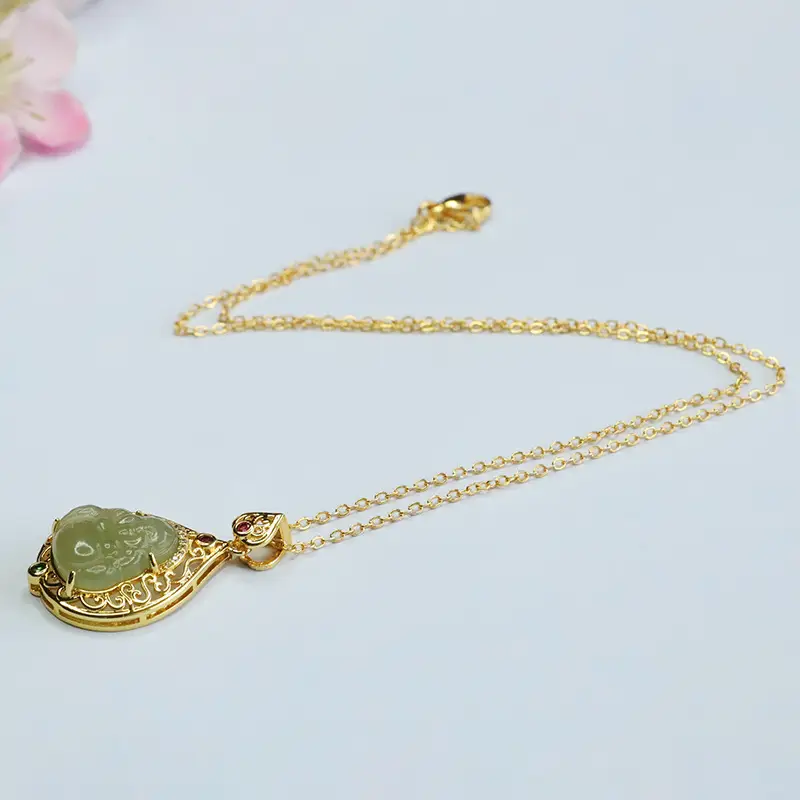 Guan Yu Jade Buddha Necklace Clear Water Maitreya — feature 11