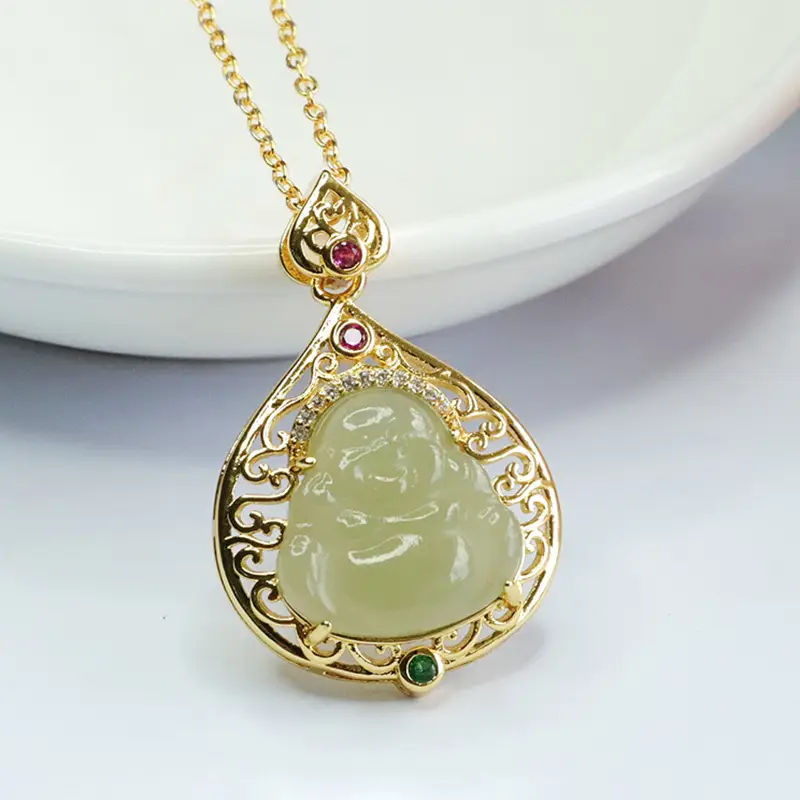 Guan Yu Jade Buddha Necklace Clear Water Maitreya — feature 5