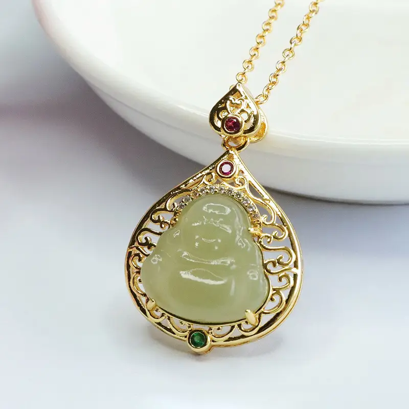 Guan Yu Jade Buddha Necklace Clear Water Maitreya — feature 6