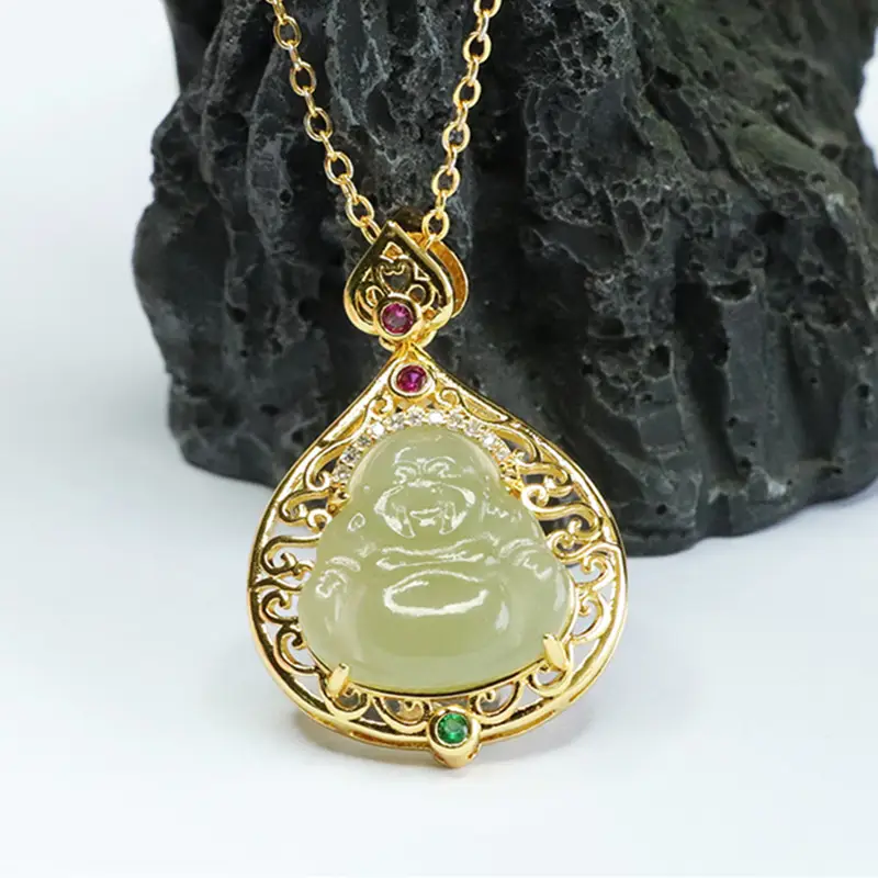 Guan Yu Jade Buddha Necklace Clear Water Maitreya — feature 7