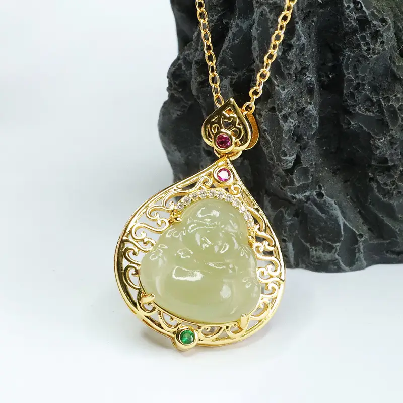 Guan Yu Jade Buddha Necklace Clear Water Maitreya — feature 8