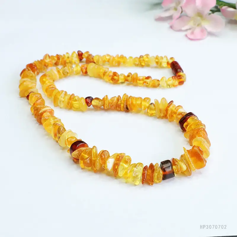 Honey Amber Multi-Gemstone Necklace with Blood Pearl