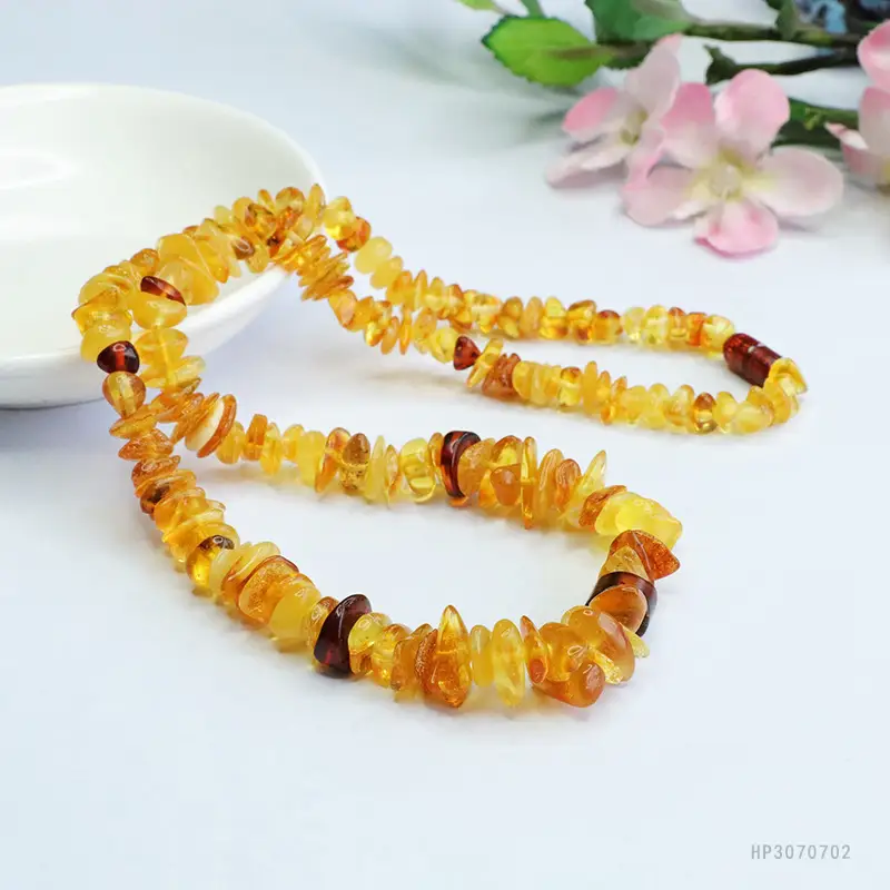 Honey Amber Multi-Gemstone Necklace with Blood Pearl — feature 10