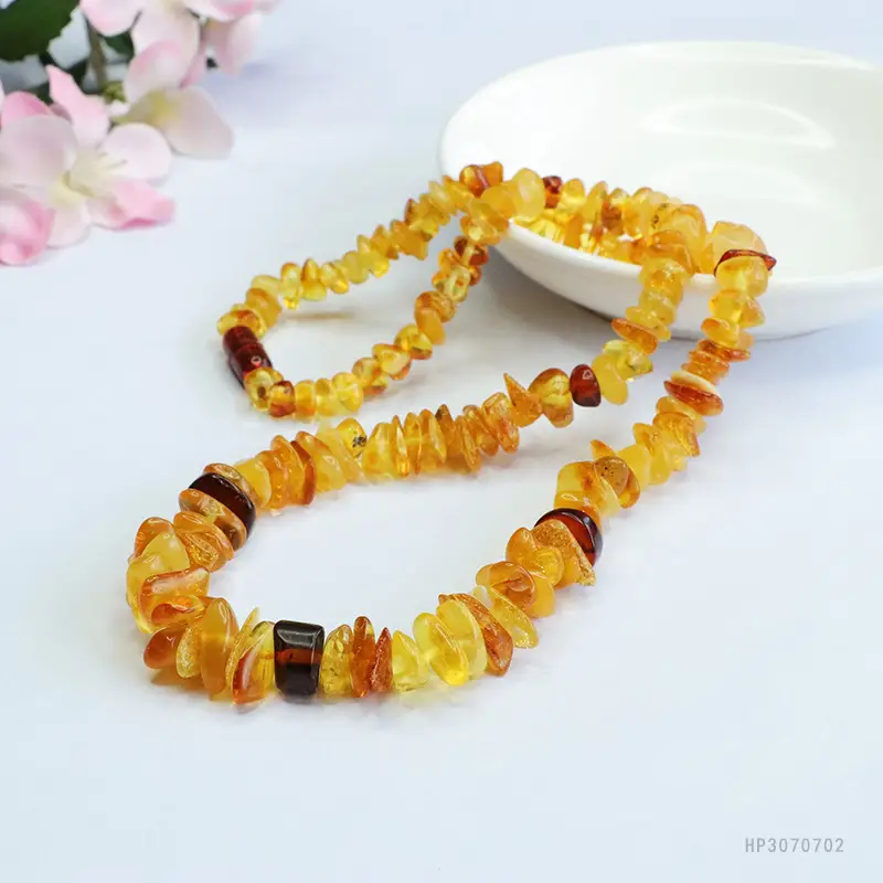 Honey Amber Multi-Gemstone Necklace with Blood Pearl — feature 11