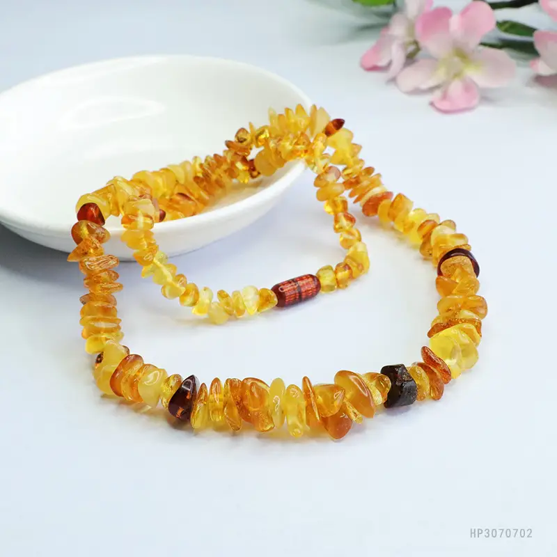 Honey Amber Multi-Gemstone Necklace with Blood Pearl — feature 8
