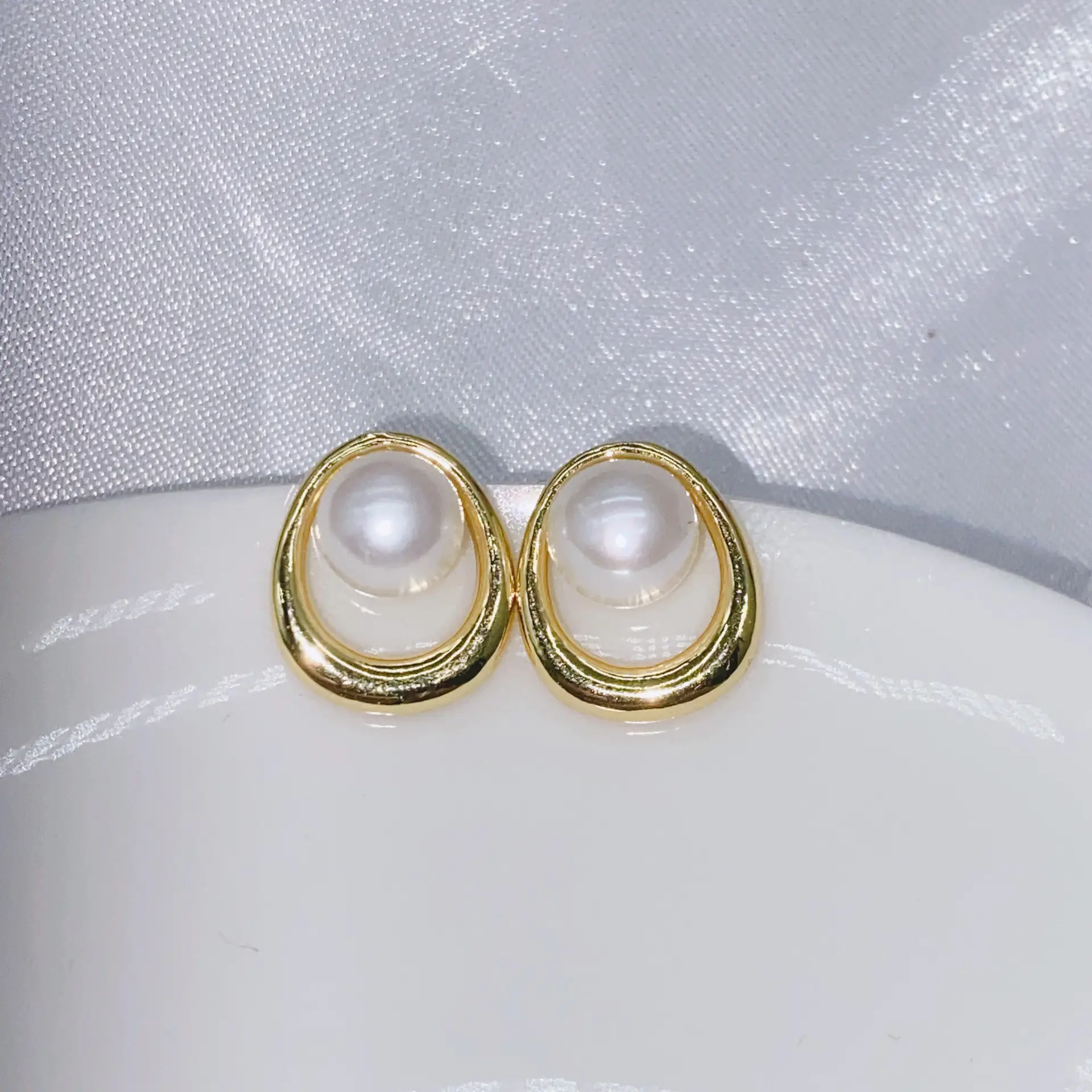 S925 Gold Plated Pearl Bow Earrings for Women