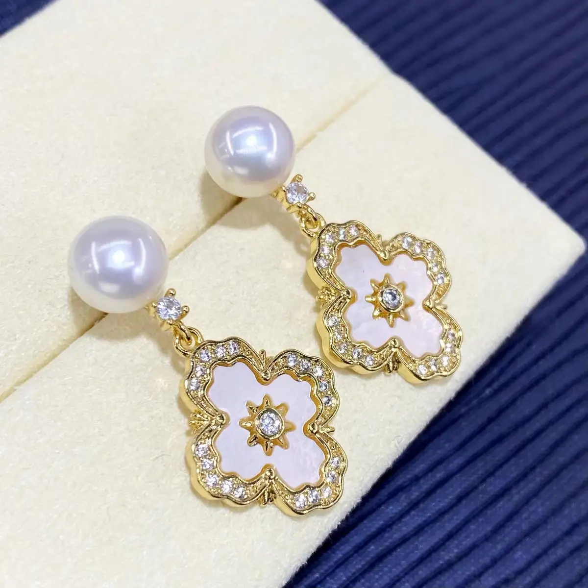 S925 Gold Plated Pearl Bow Earrings for Women