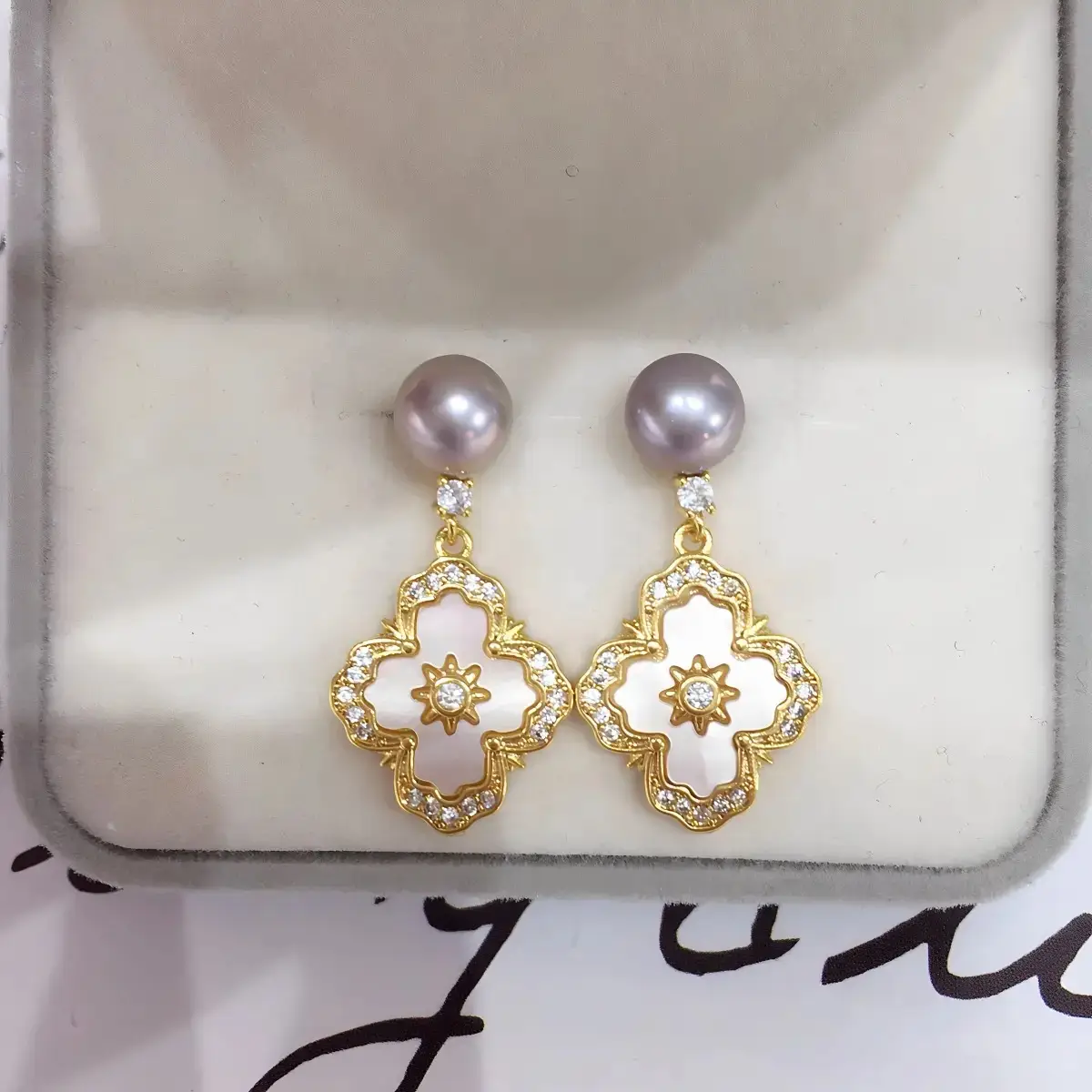 S925 Gold Plated Pearl Bow Earrings for Women
