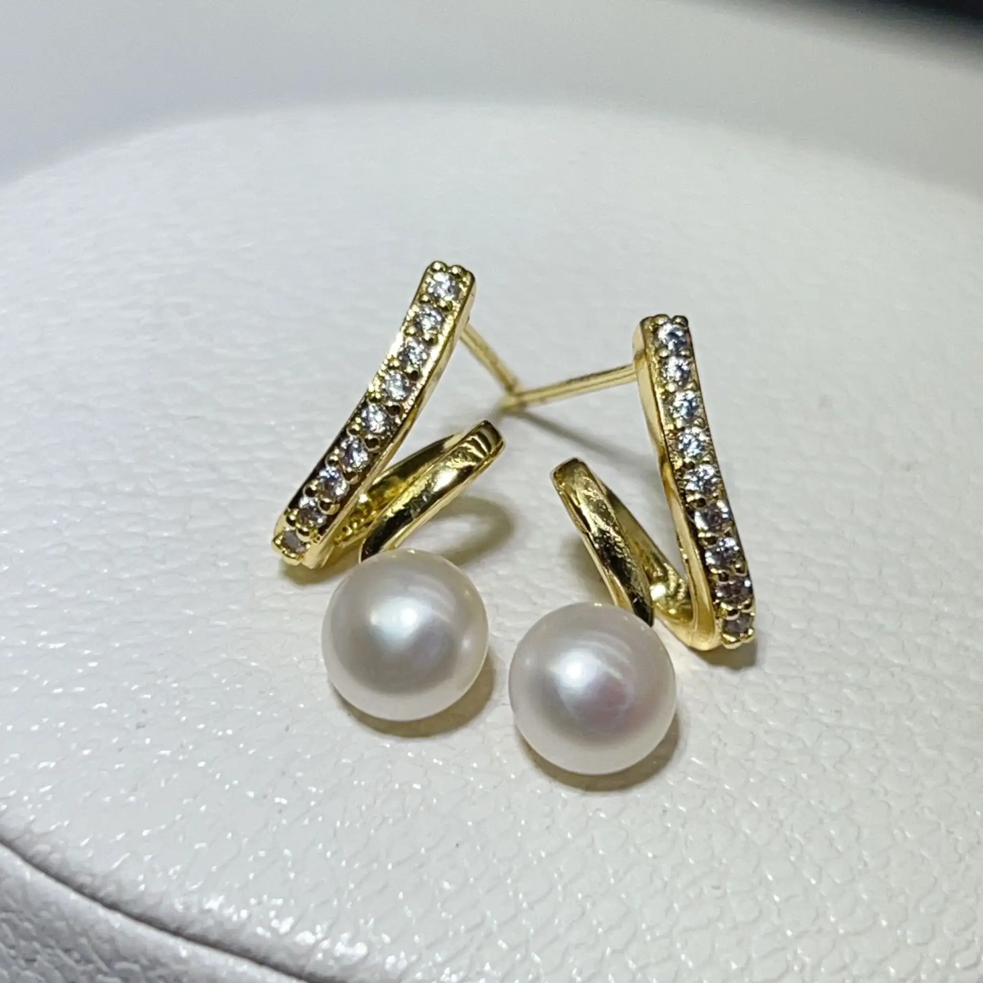 S925 Gold Plated Pearl Bow Earrings for Women