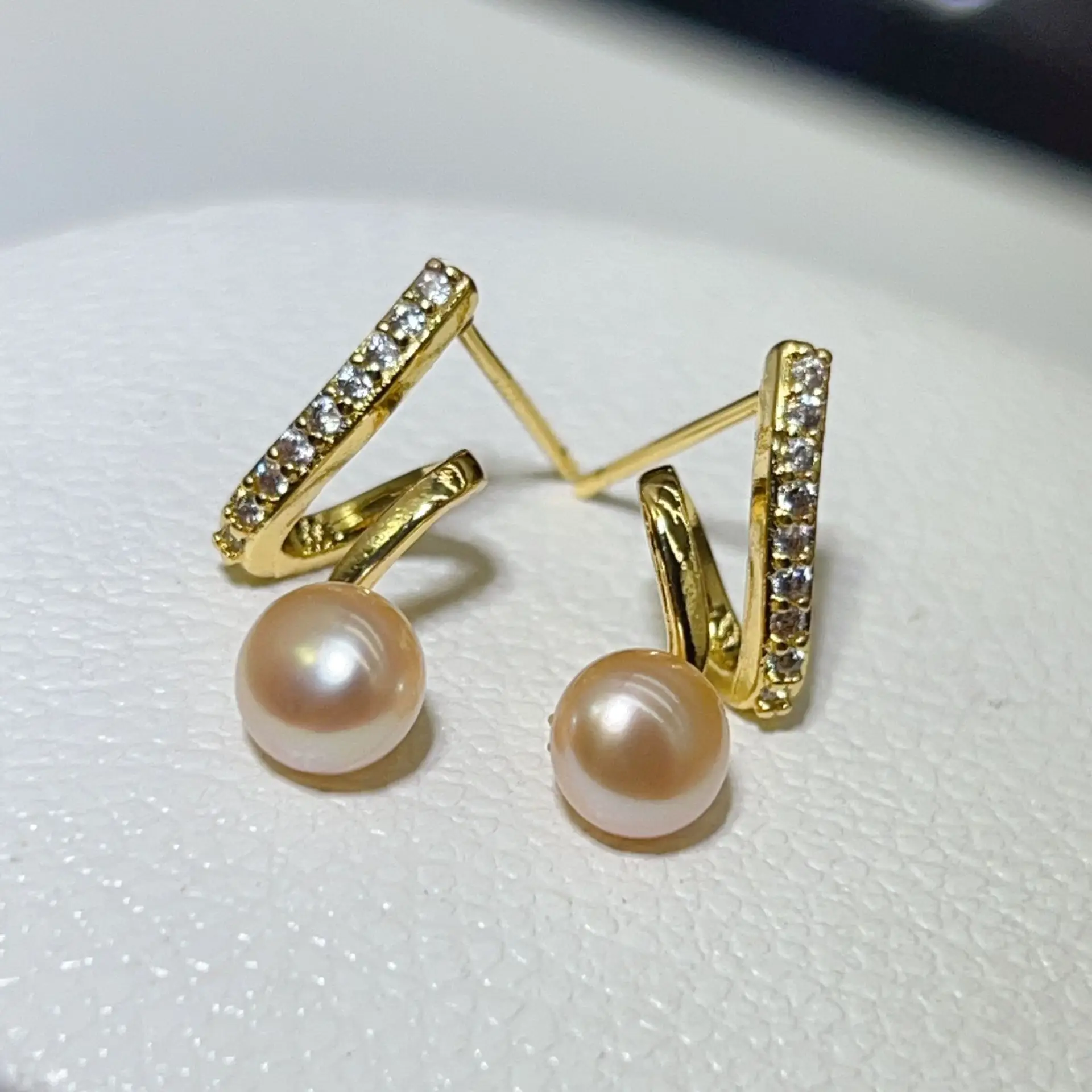 S925 Gold Plated Pearl Bow Earrings for Women