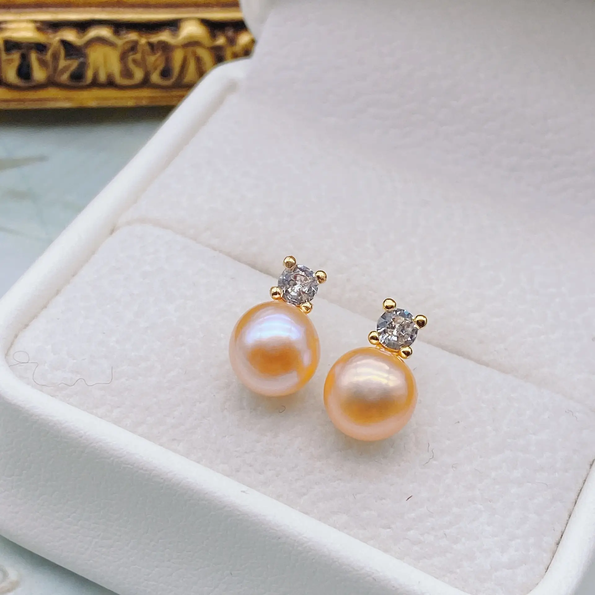 S925 Gold Plated Pearl Bow Earrings for Women