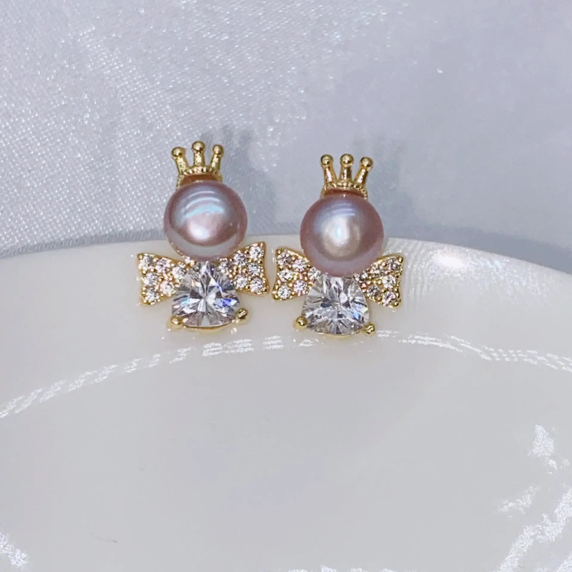 S925 Gold Plated Pearl Bow Earrings for Women