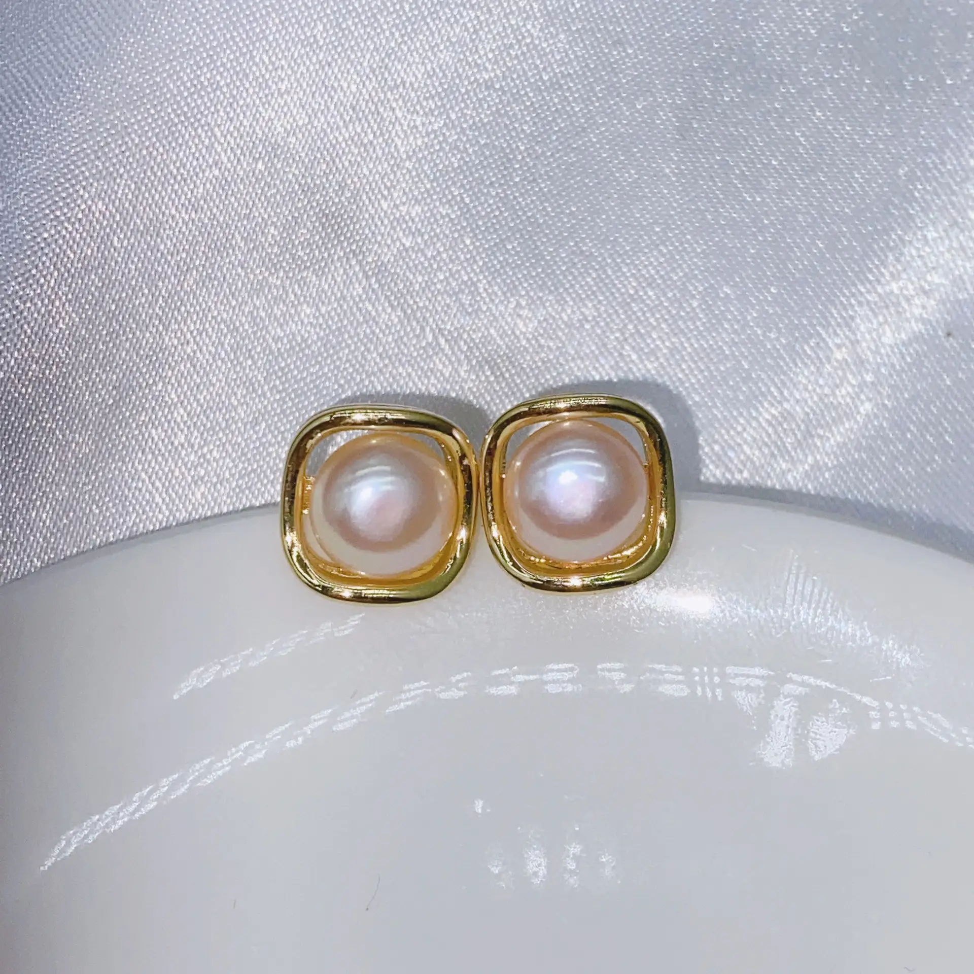 S925 Gold Plated Pearl Bow Earrings for Women